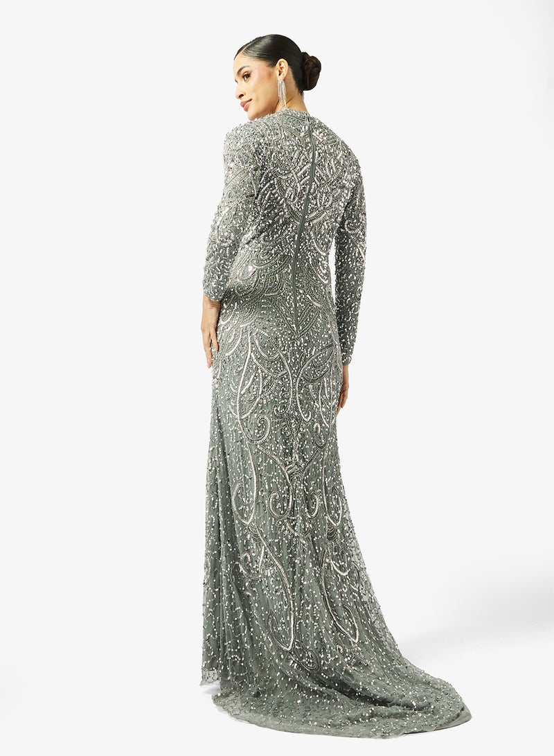 MARYISA Cowl Neck Sequin Maxi Dress - Image 2